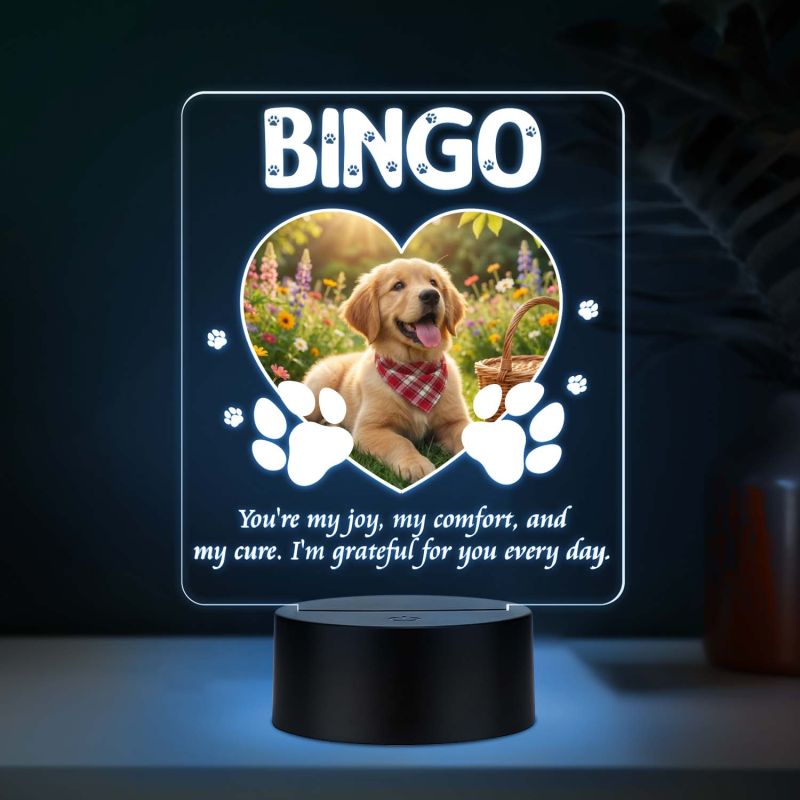 Personalized Dog Photo LED Table Lamp Customized with Dog Picture & Name Gift for Dog Lover Automatic Color Changing Light